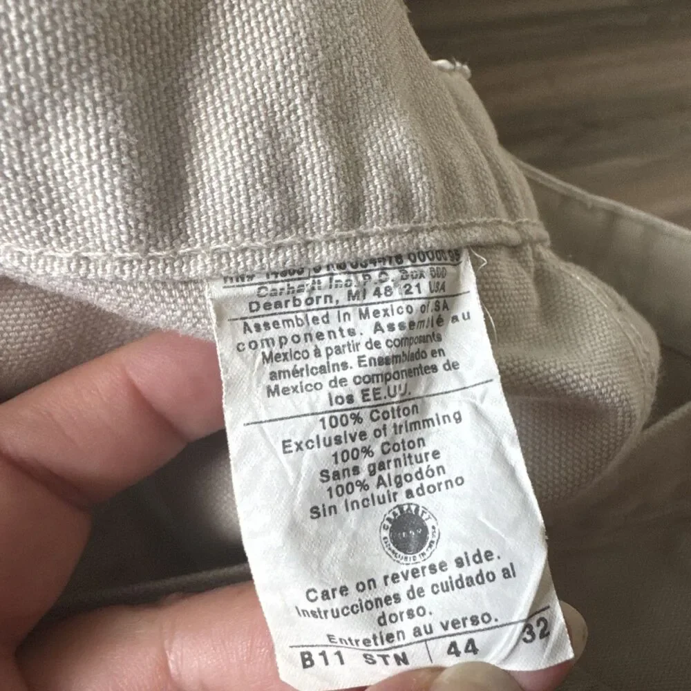 VNTG Carhartt B11 STN Natural Stone Duck Work Pants 44x32 Utility Gorpcore Retro